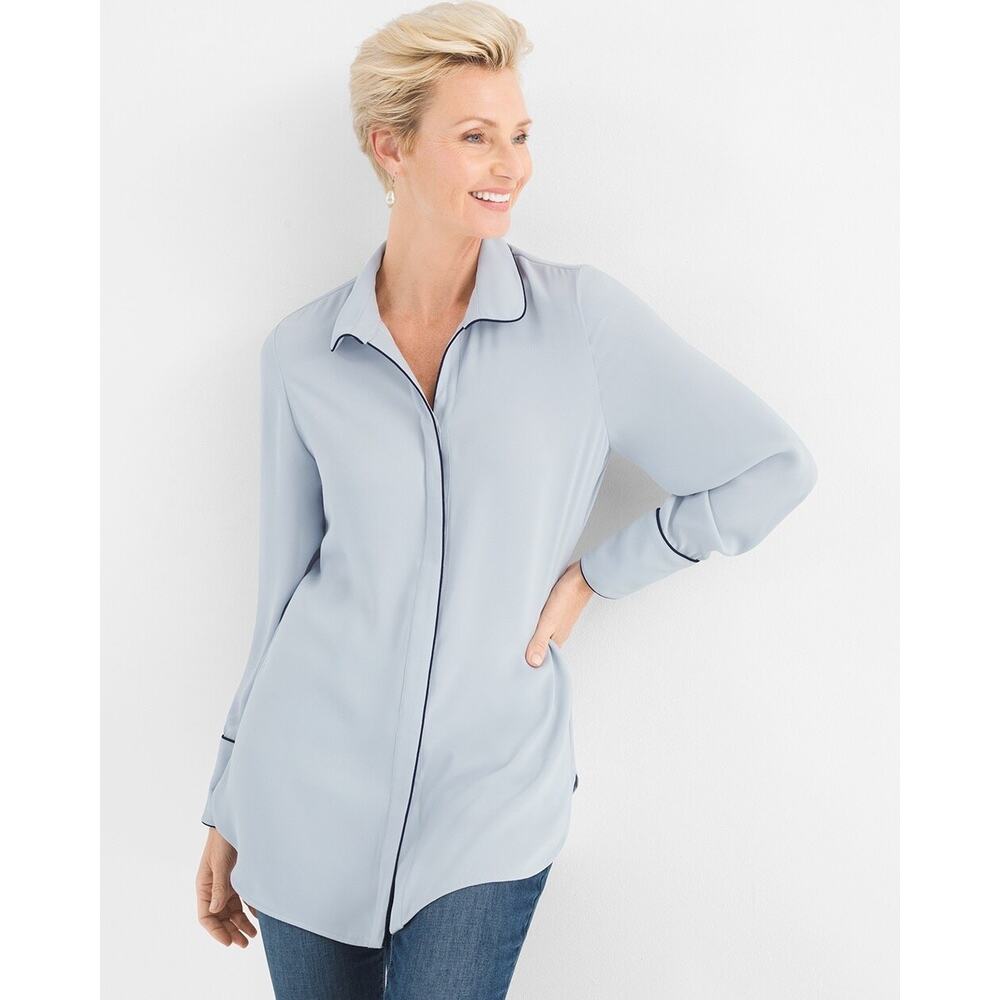 Chico's pale blue Piping Detail flowy shirt 2    12/14